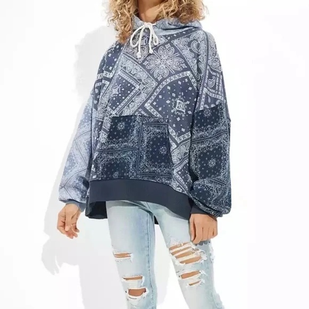 American Eagle Oversized Dolman Bandana Print Hoodie